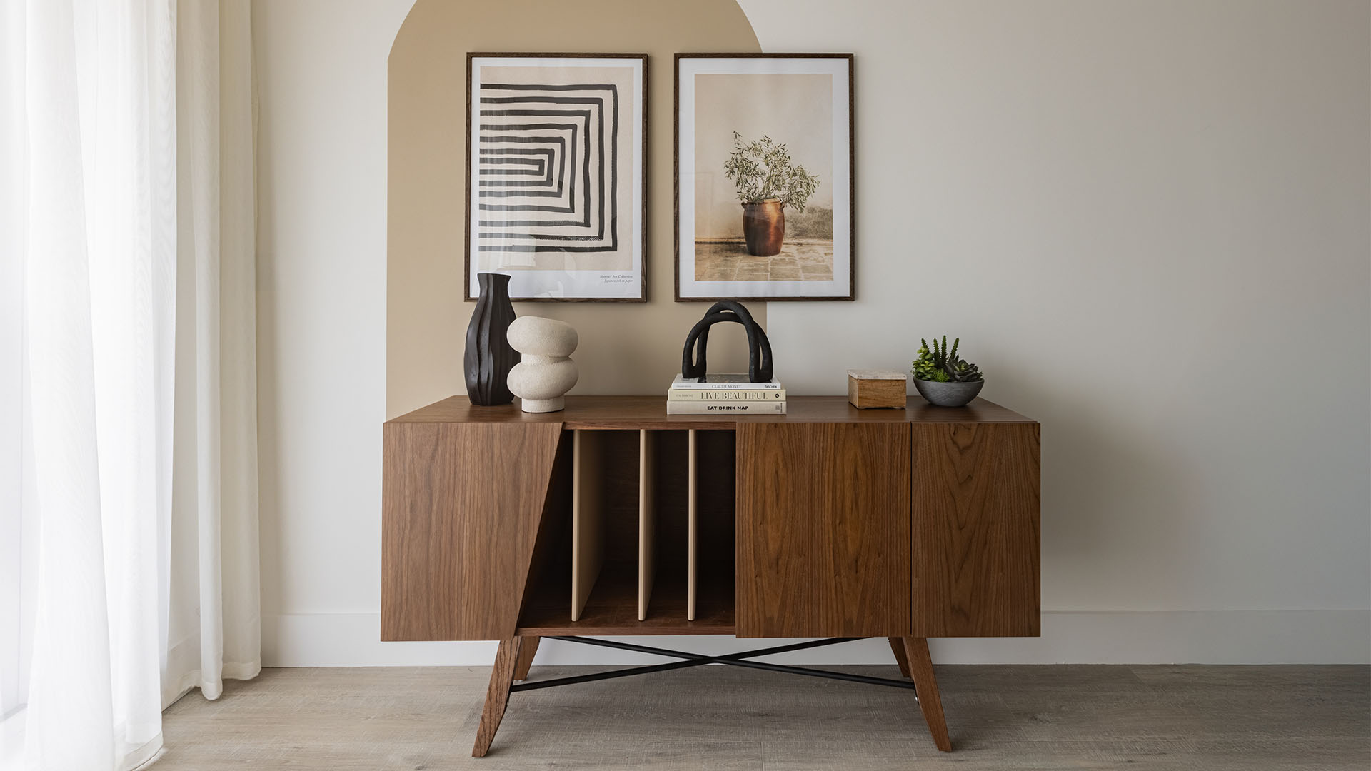 Wood Cabinet with Abstract Prints of London Square Watford