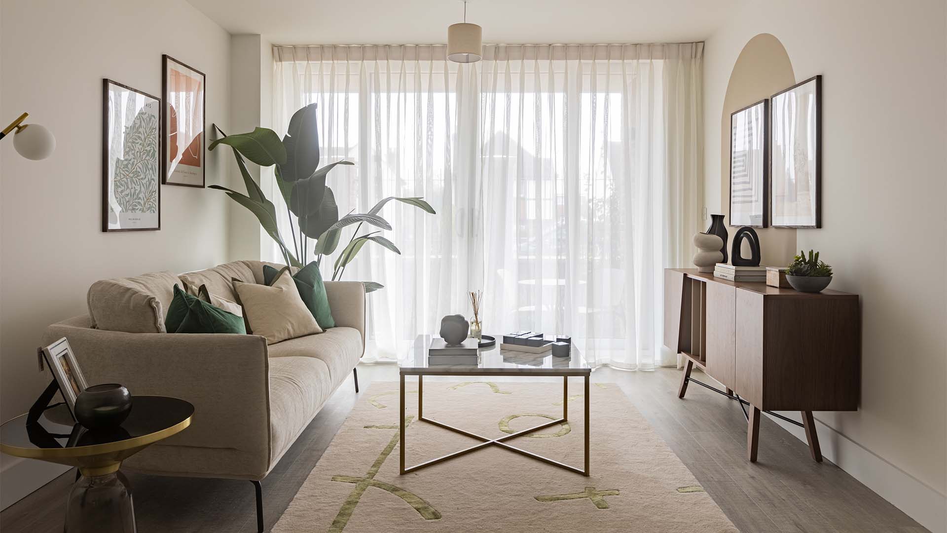 Living Area with Homxi Curtains at London Square Watford